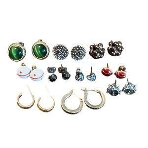 Unmarked Mixed Earring Lot of 10 Pair Pierced Hoop Ladybug Rhinestone Vtg READ